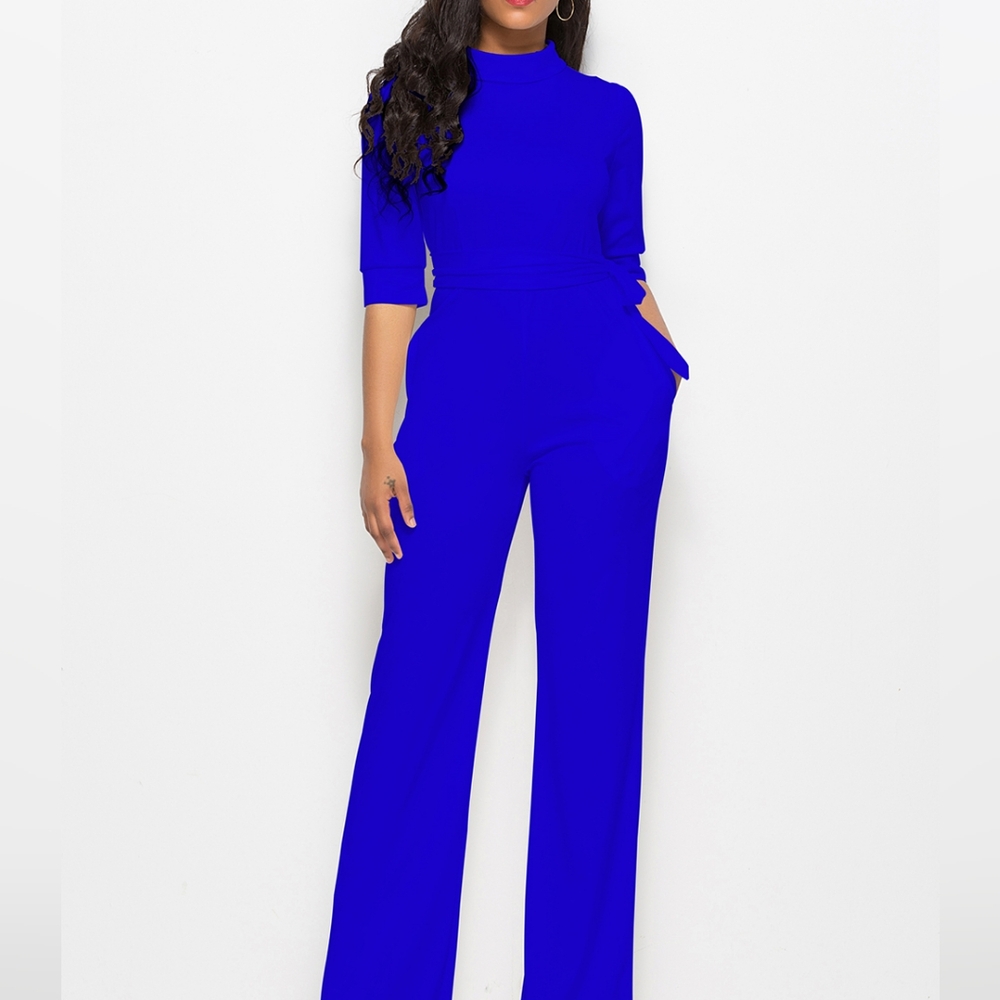 Sophisticated Mock Neck Jumpsuit with Flattering Tie-Waist